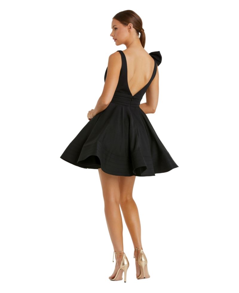 Women's Crepe Sleeveless V Neck Mini Dress With Bow