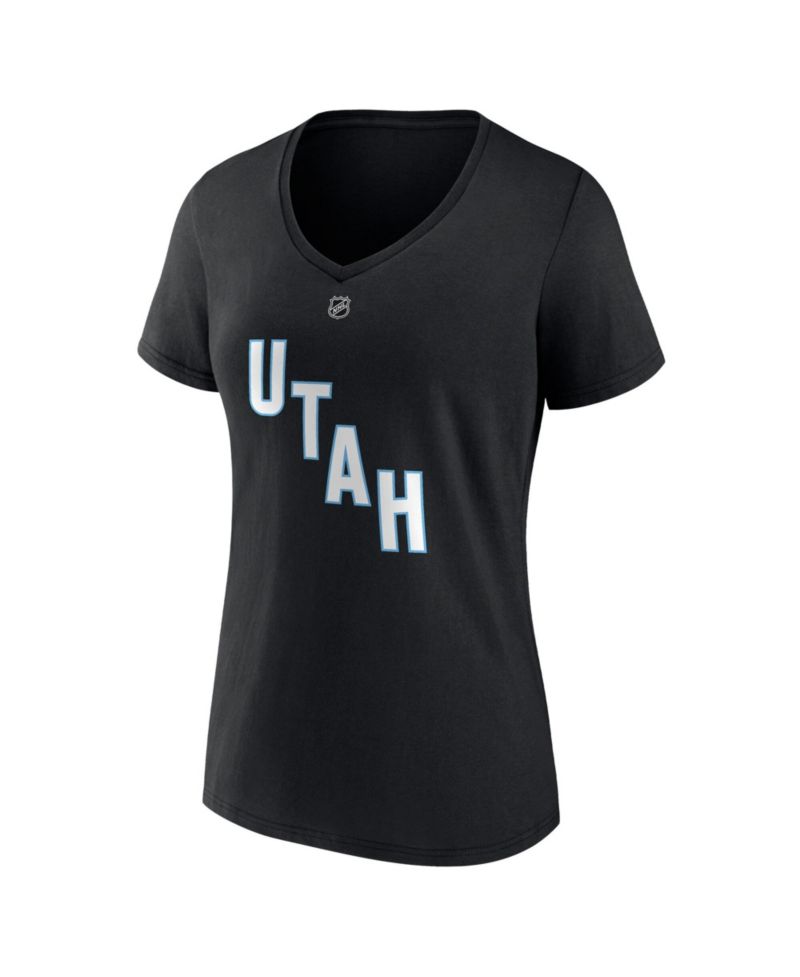 Women's Nick Schmaltz Black Utah Mammoth Authentic Stack Name & Number V-Neck T-Shirt
