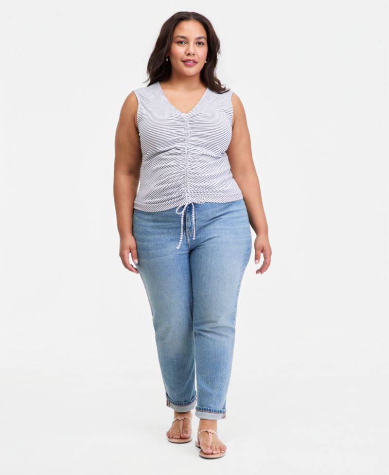 Plus Ruched V-Neck Tie-Hem Tank