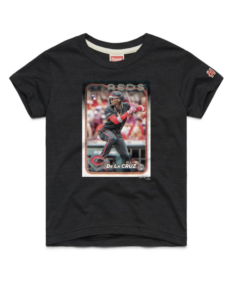 Big Boys and Girls Elly De La Cruz Charcoal Cincinnati Reds Topps Baseball Card Tri-Blend T-Shirt