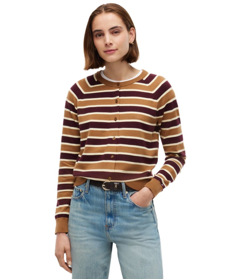 Women's Striped Slim-Fit Crewneck Cardigan
