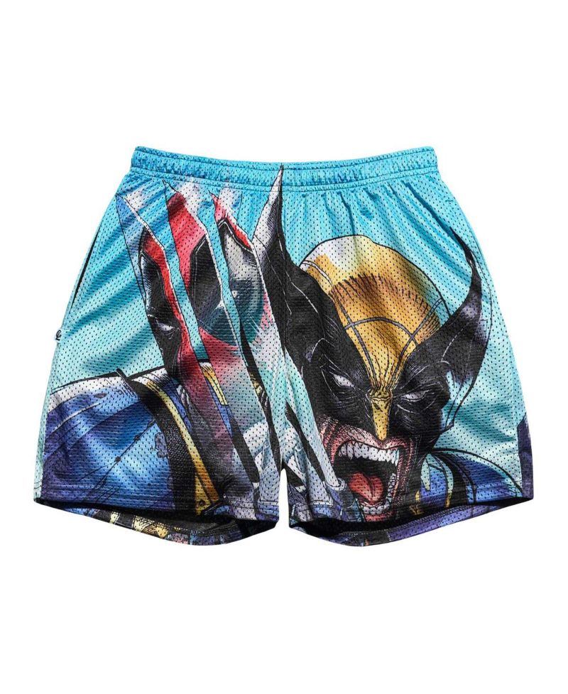 Men's Light Blue Deadpool Wolverine Claws Retro Shorts