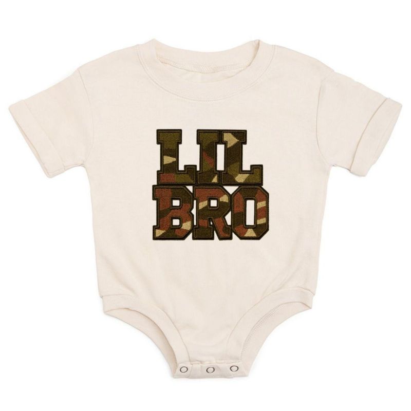 Baby Boys Lil Bro Camo Patch Short Sleeve Romper