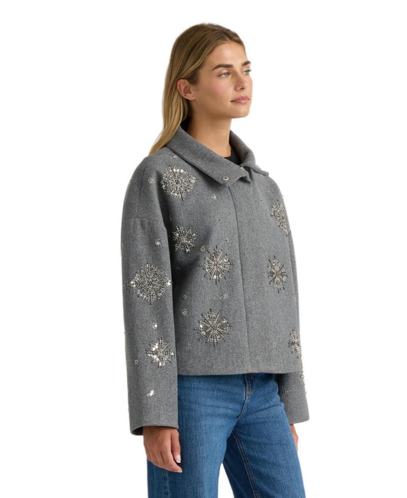 Women's Cropped Mock-Neck Embellished Jacket