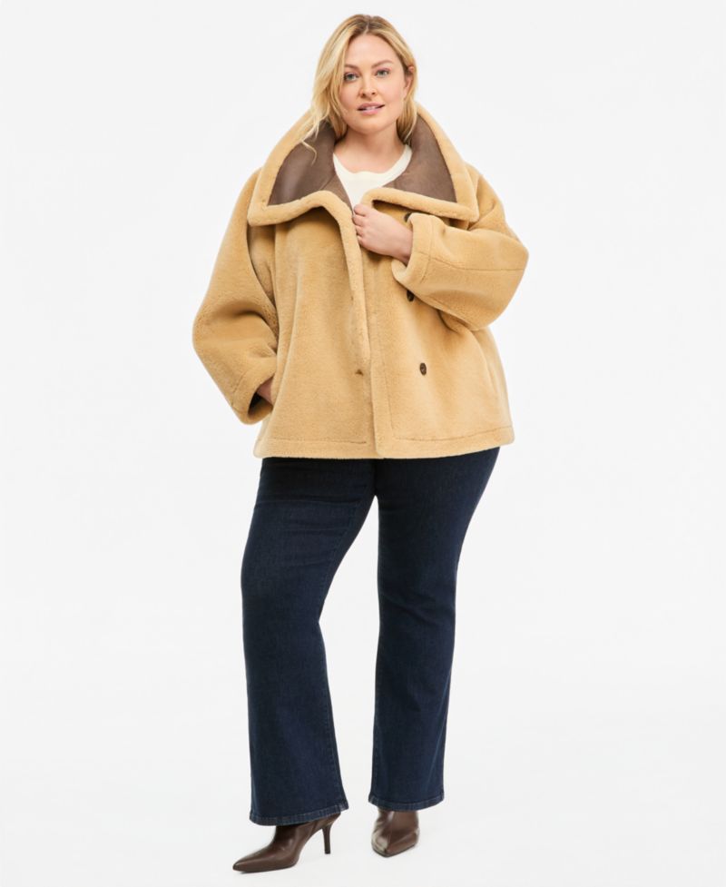 Plus Size Funnel-Neck Teddy Jacket, Created for Macy's