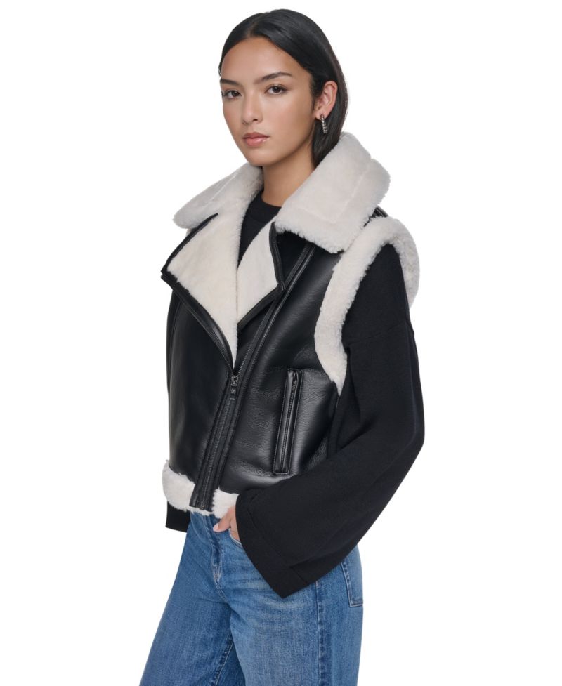 Women's Moto Faux Shearling Trim Vest