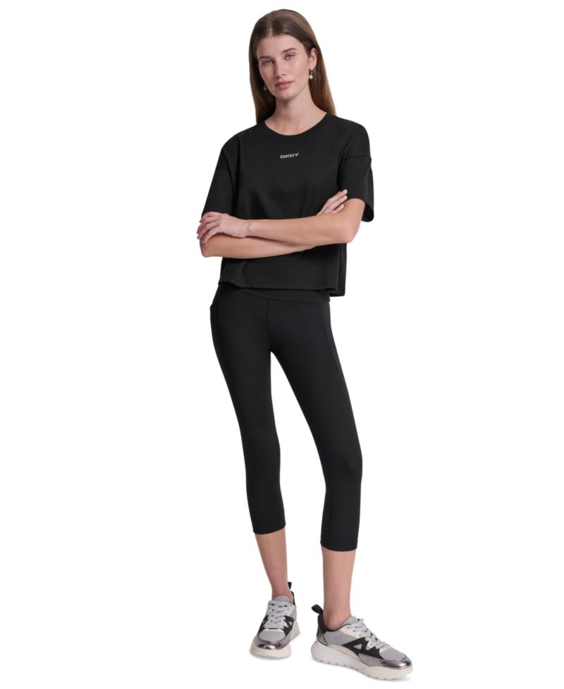 Women's Metallic Bubble Logo Drop Shoulder Pull-On T-Shirt