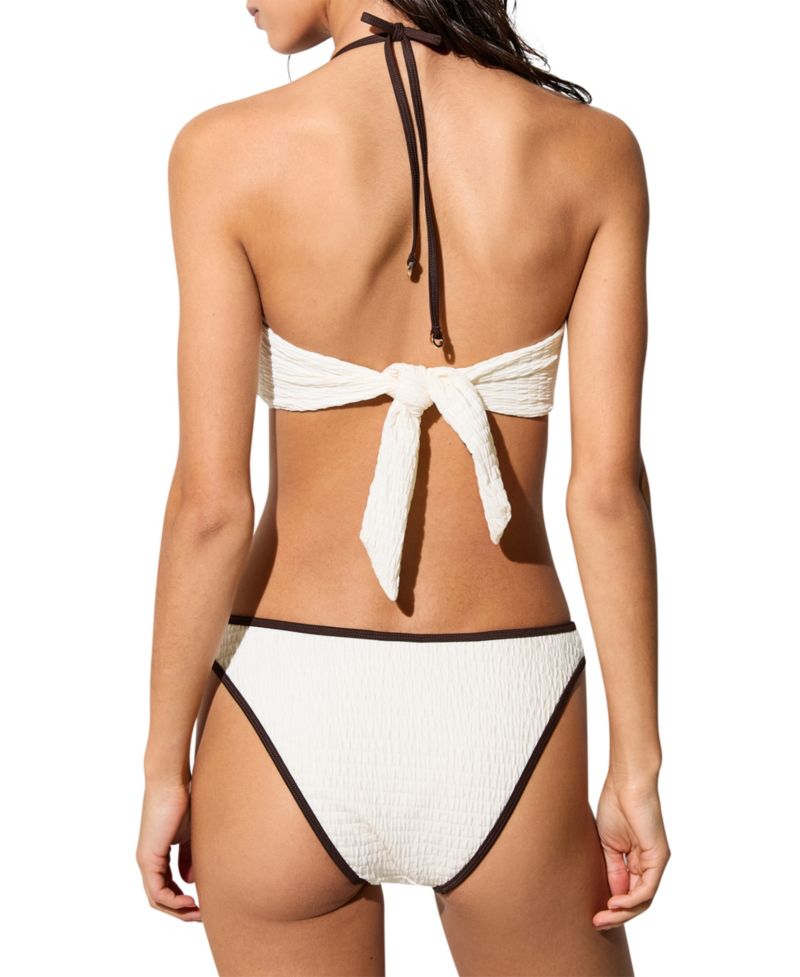 Women's Johannah Tipped Shirred Mid-Rise High-Leg Bikini Bottoms