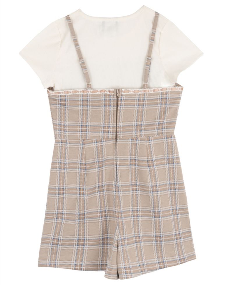 Girls' 7-16 Short-Sleeve T-Shirt and Plaid Woven Overlap Skirt Romper, 2-Piece Set