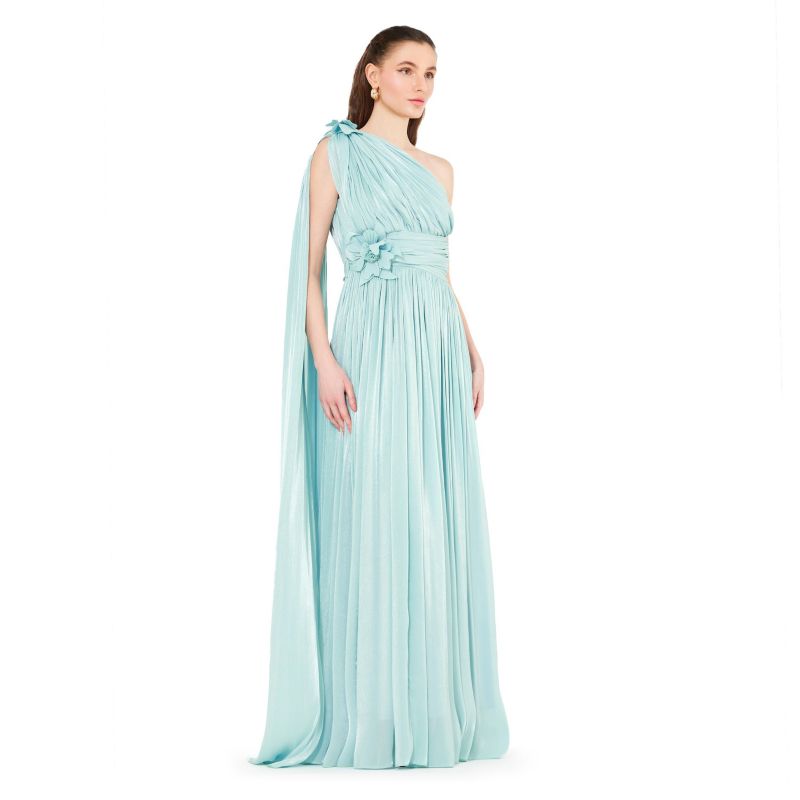 Women's One Shoulder Floral Detail Ruched Gown