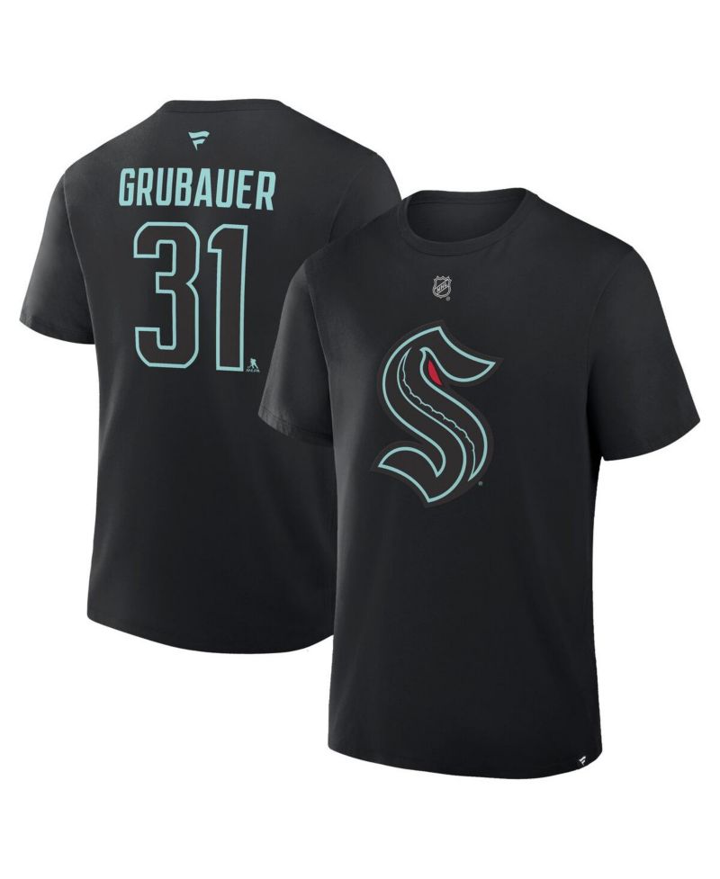 Men's Philipp Grubauer Black Seattle Kraken Authentic Stack Name & Number T-Shirt