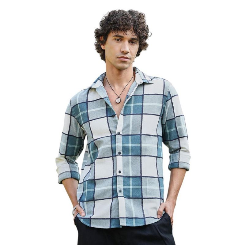 Men's Steel Blue Overlaping Check Shirt