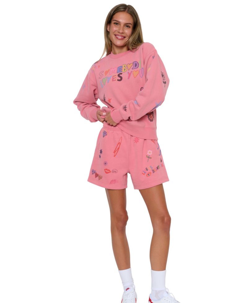 Juniors' Somebody Loves You Graphic Long-Sleeve Cotton-Blend Sweatshirt