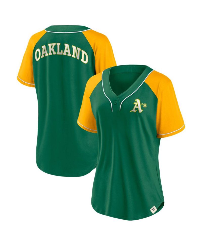 Women's Green Oakland Athletics Cooperstown Collection Bunt Raglan V-neck T-Shirt