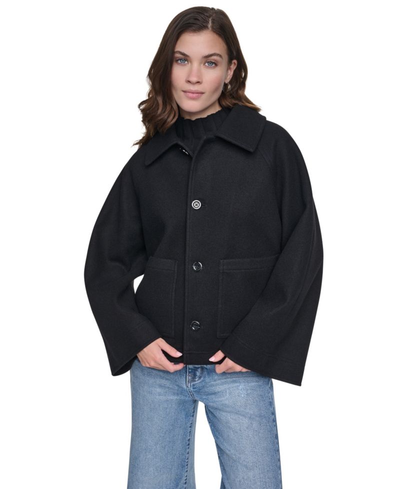 Women's Raglan Sleeve Button Front Swing Lined Coat