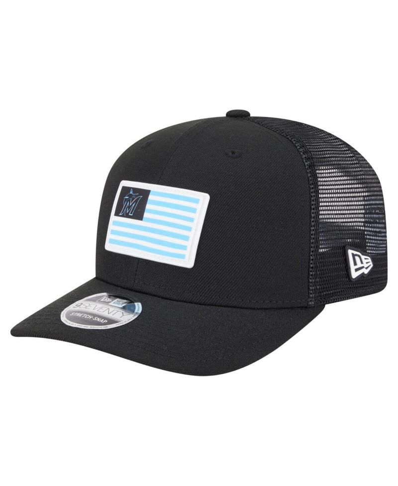 Men's Black Miami Marlins Flag 9SEVENTY COOLERA Stretch-Snap Hat