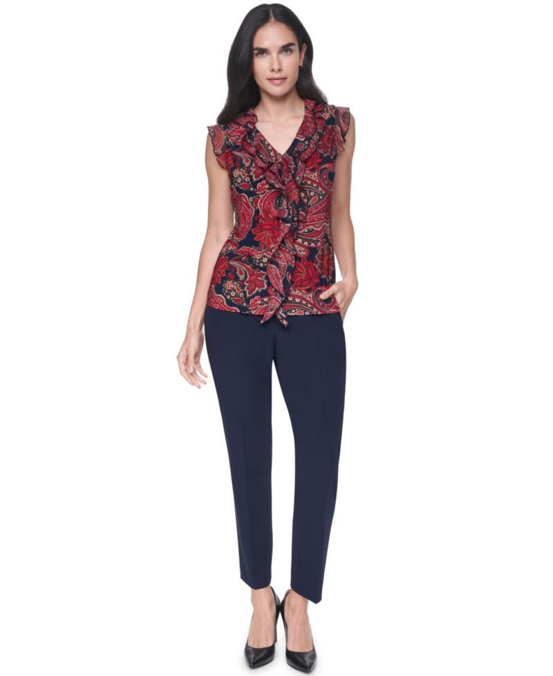 Women's Sleeveless Paisley V-Neck Blouse