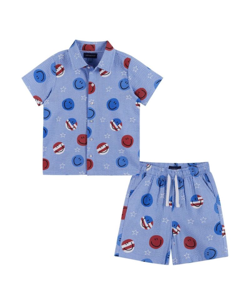 Toddler Boys Short Sleeve Patriotic Smile Seersucker Set