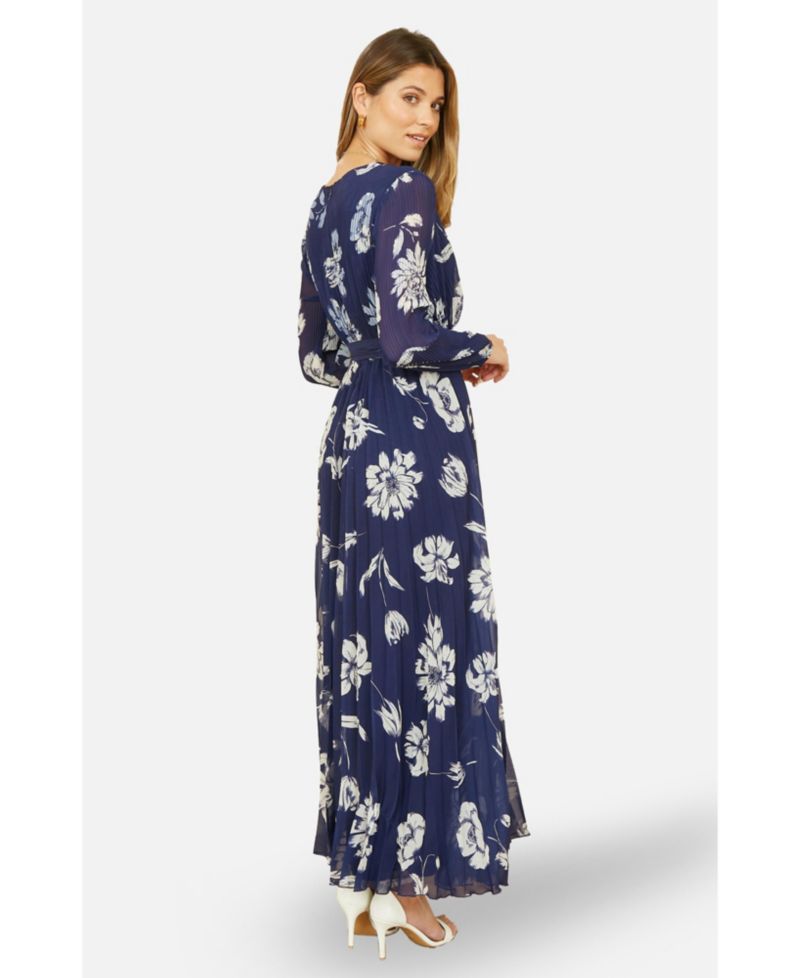 Women's Floral Pleated Midi Wrap Dress