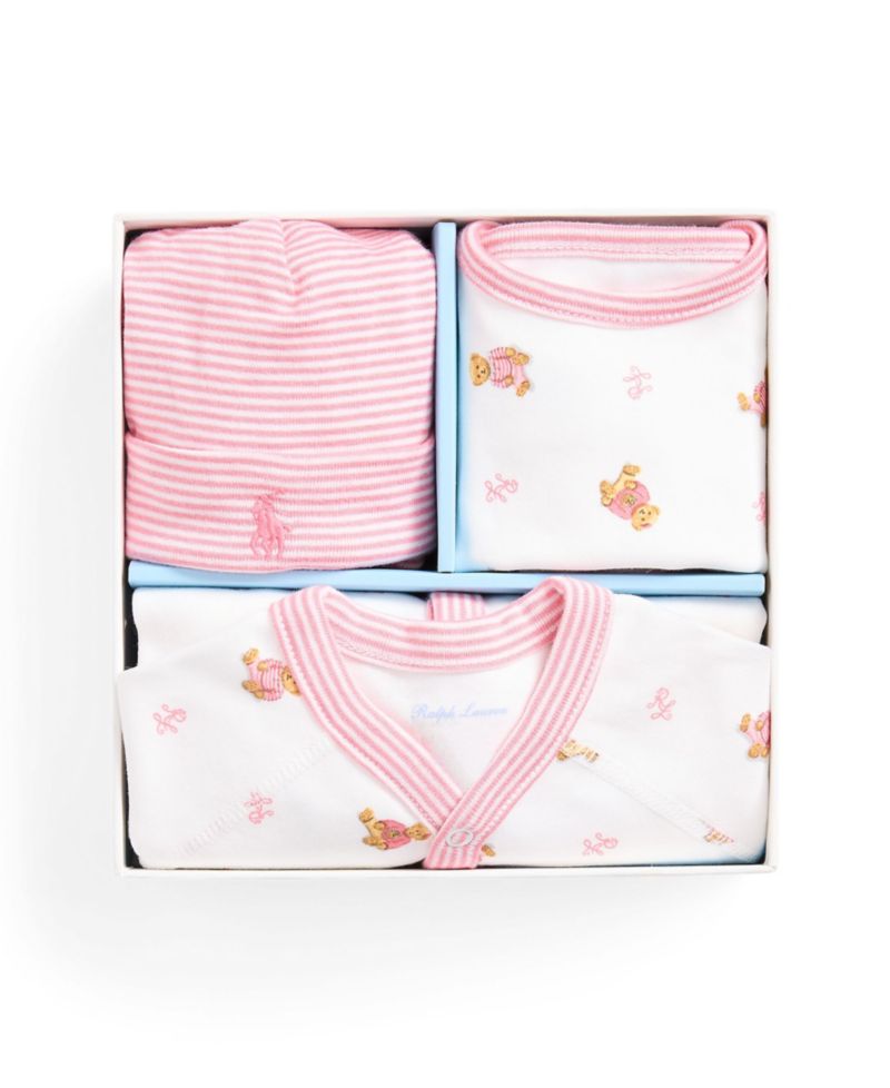 Baby Girls Polo Bear Cotton 3-Piece Gift Set