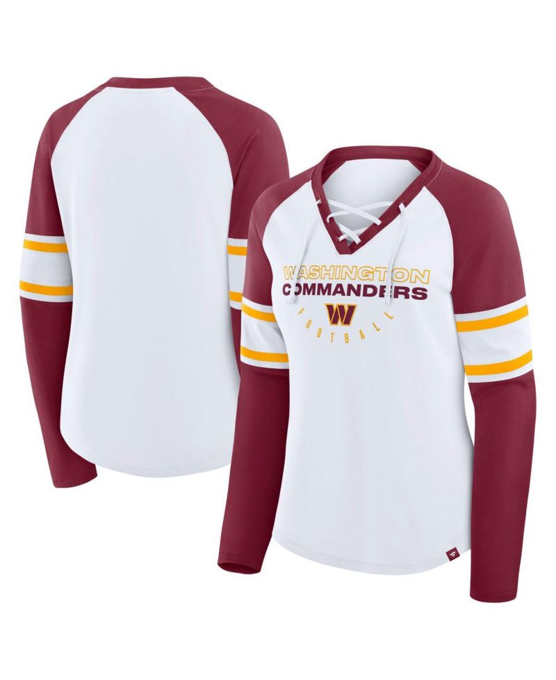 Women's White Washington Commanders Plus Size Redzone Lace Up Long Sleeve T-Shirt