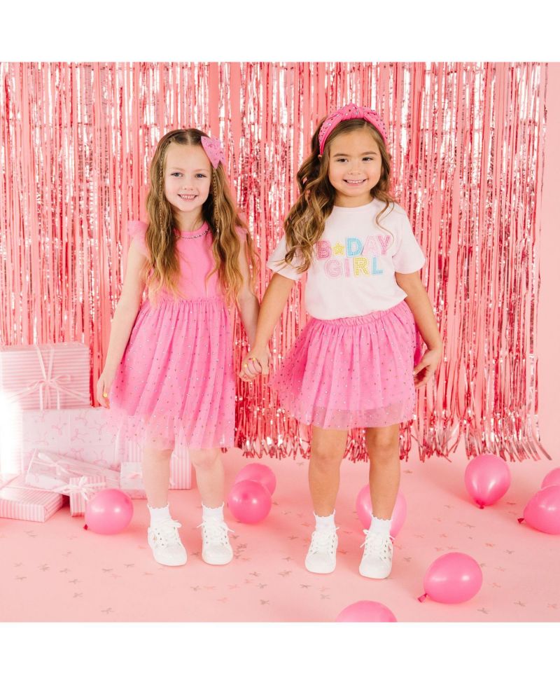 Little Girls Birthday Girl Rhinestone Patch Short Sleeve T-Shirt