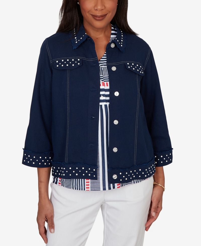 Women's Port Side Cultivated Pearl Trim Denim Jacket