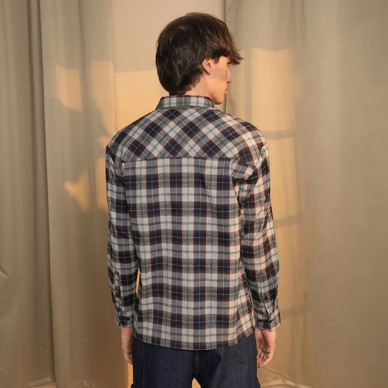 Men's Navy Blue & Cloud Grey Tartan Plaid Shirt