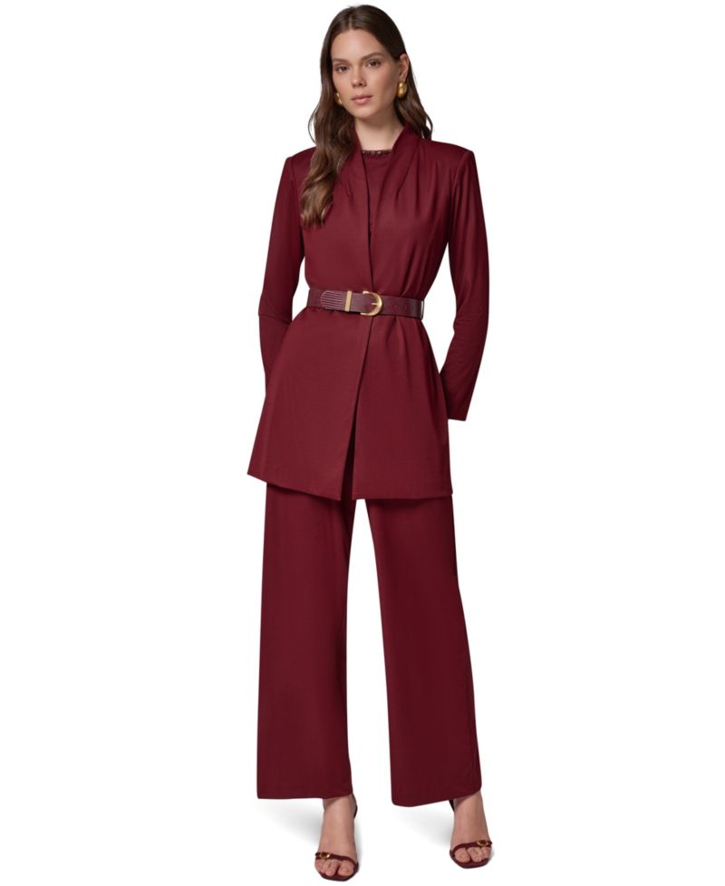Women's Knit Belted Collarless Blazer