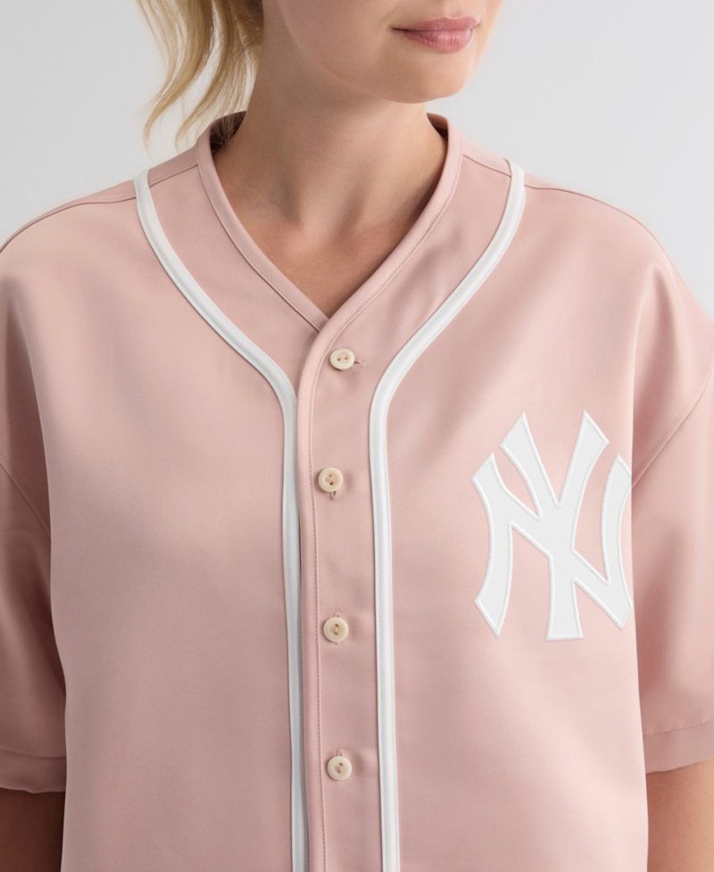 Women's New York Yankees Cropped Satin Baseball Top