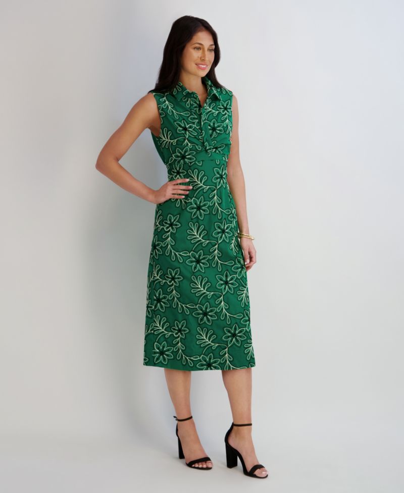 Women's Novelty Corded Woven Collared Midi Dress