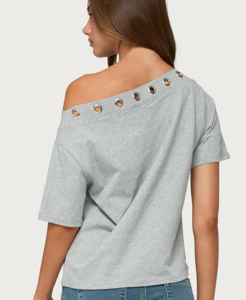 Women's Leslee Off-the-Shoulder Short-Sleeve Grommet T-Shirt