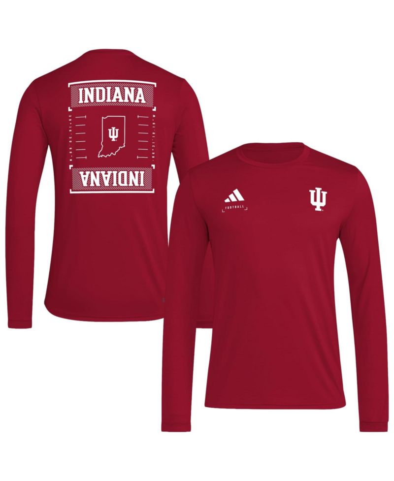 Men's Crimson Indiana Hoosiers Locker Football Icon AEROREADY Pre-Game Long Sleeve T-Shirt