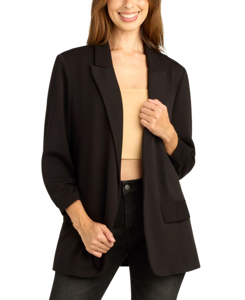 Juniors' Lightweight-Scuba Cinched-Sleeve Blazer