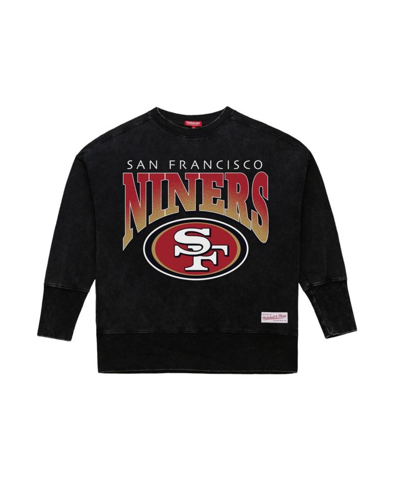 Women's Black San Francisco 49ers Delineate Mineral Wash Crewneck Sweatshirt