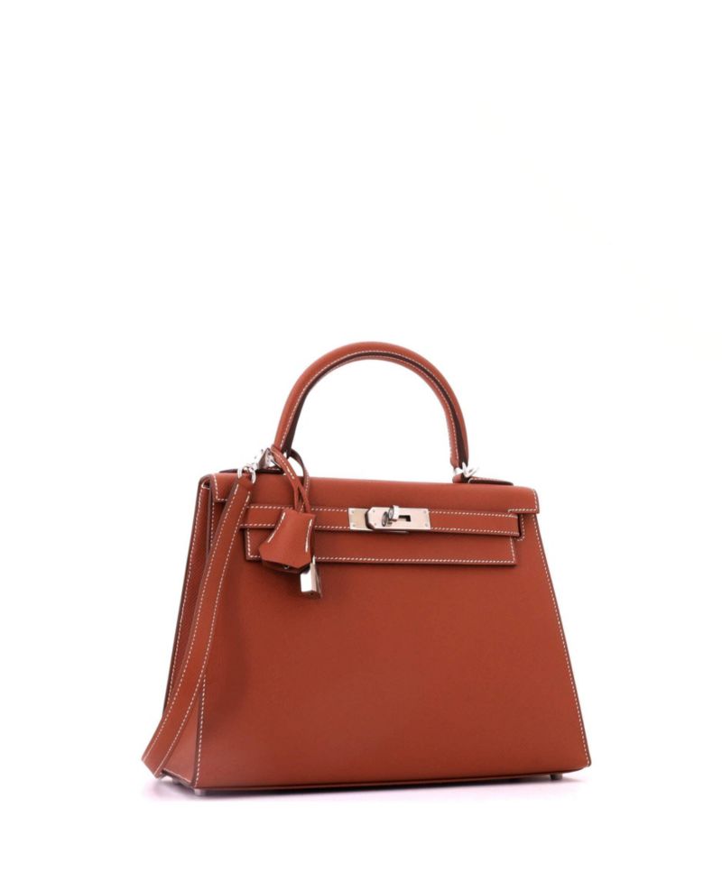 Kelly 28 Handbag Brown Epsom with Palladium Hardware