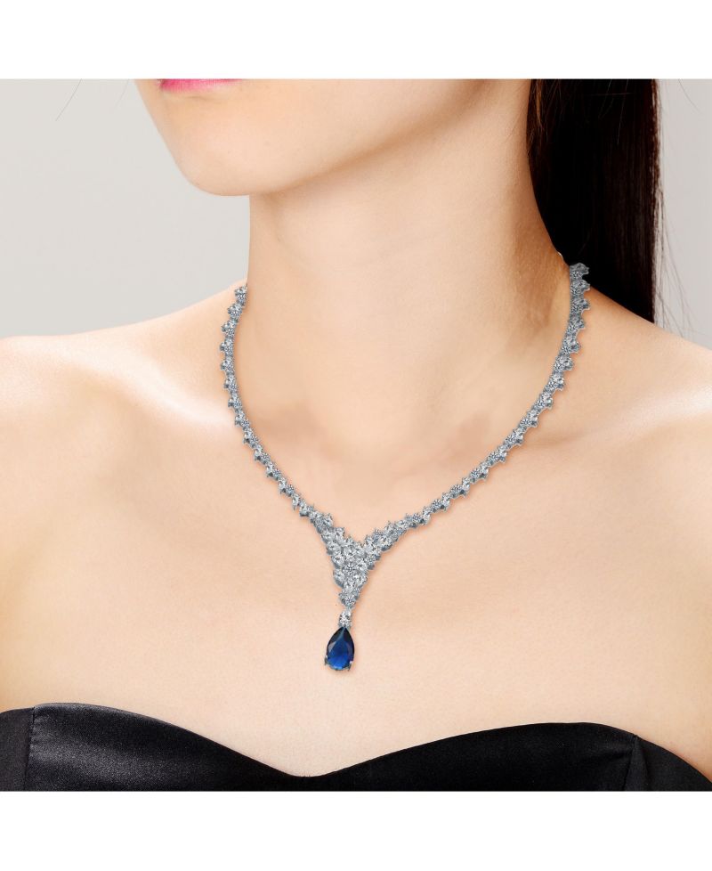 Dazzling White Gold Plated Statement Cluster Y-Necklace