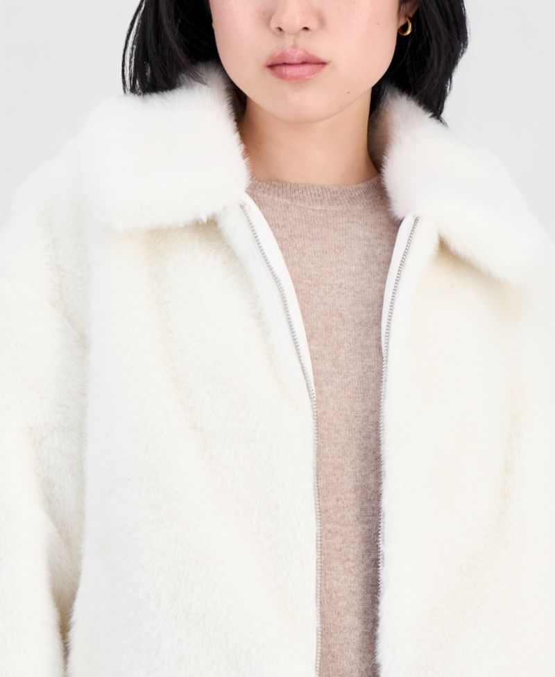 Women's Collared Faux-Fur Bomber Coat