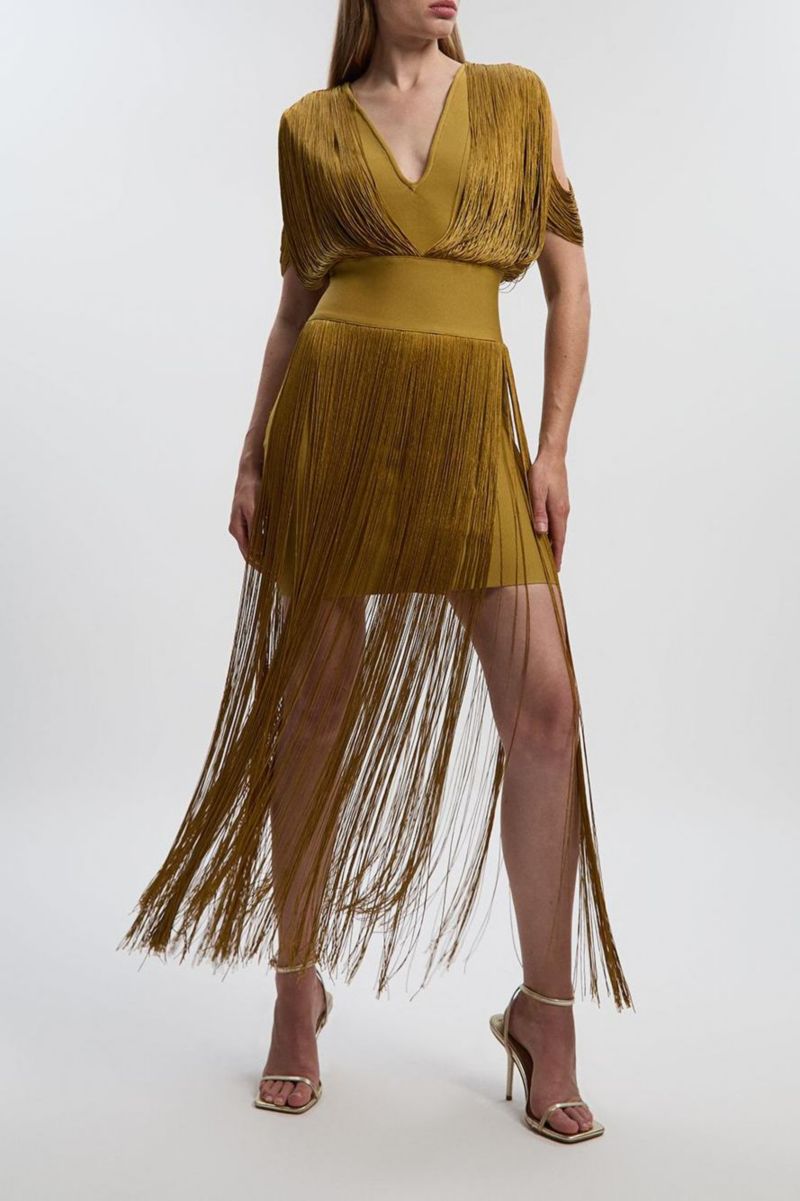 Women's Bandage Knit Fringe Detail Dress