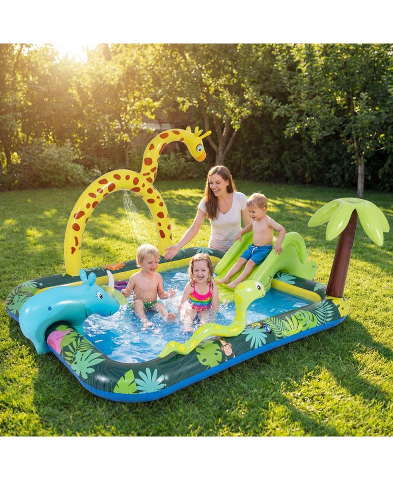 Jungle Animal Inflatable Spray Pool Play Center with Slide and Sprinkler Ages 2-6