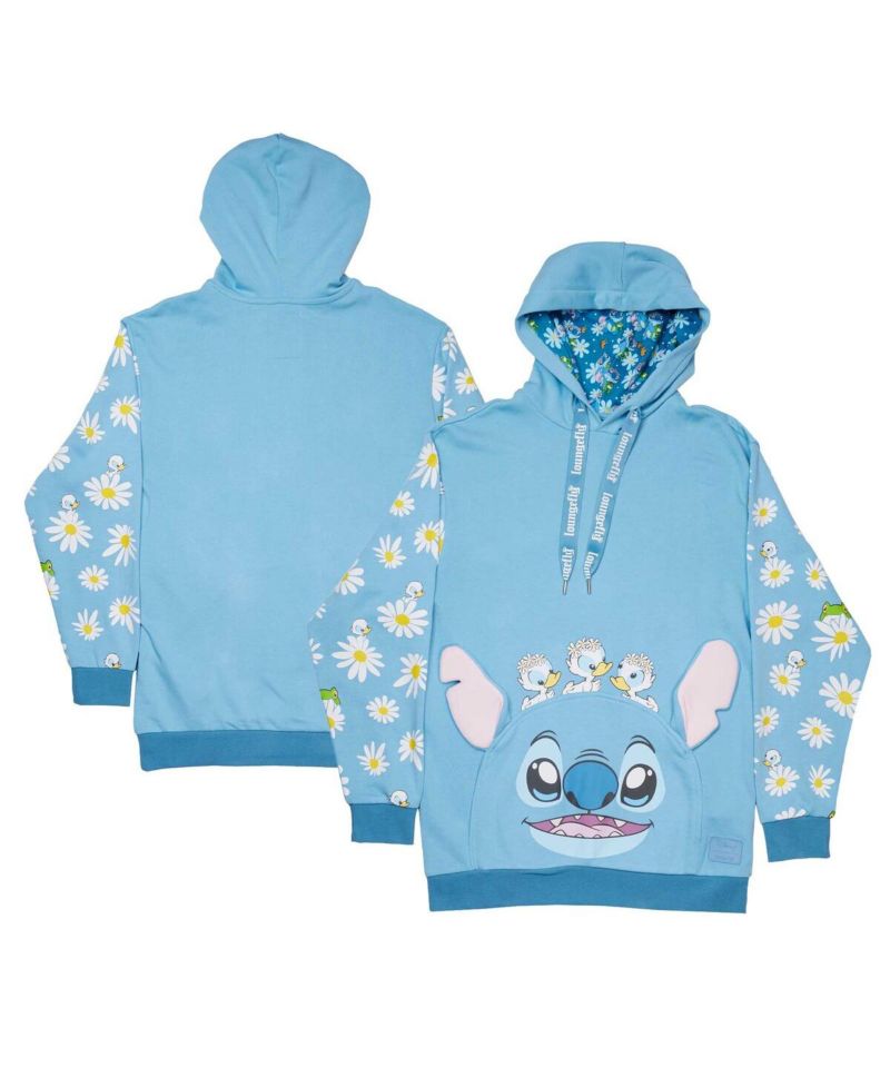 Men's and Women's Light Blue Lilo and Stitch Springtime Daisy Pullover Hoodie