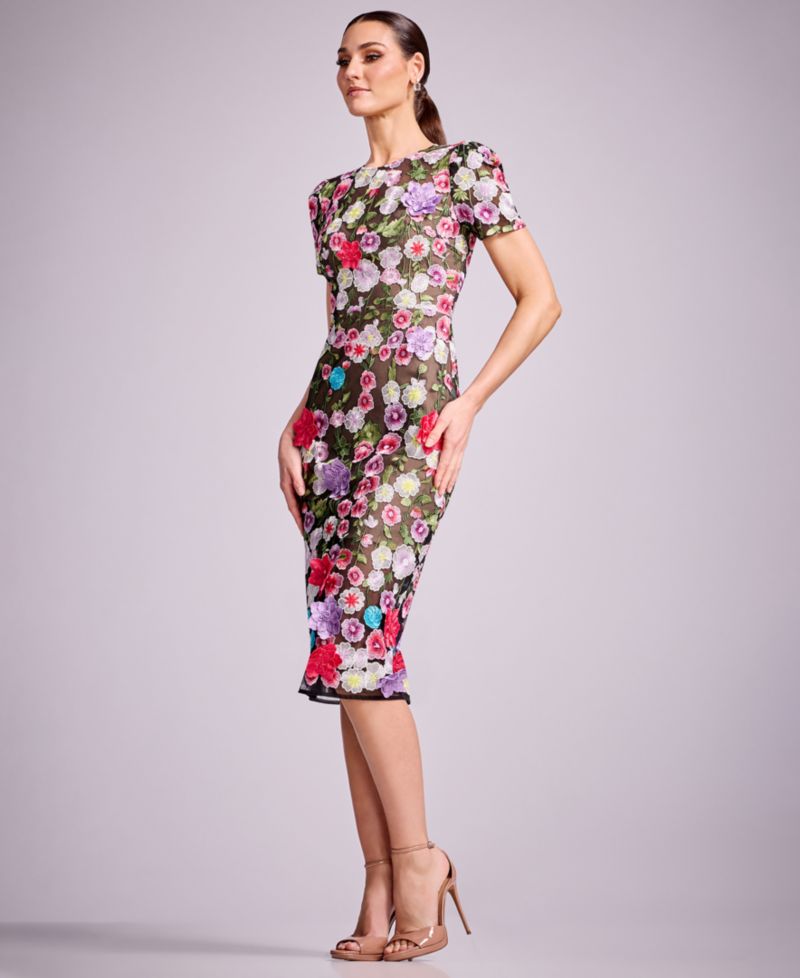 Women's Puff Short-Sleeve Bodycon Midi Dress