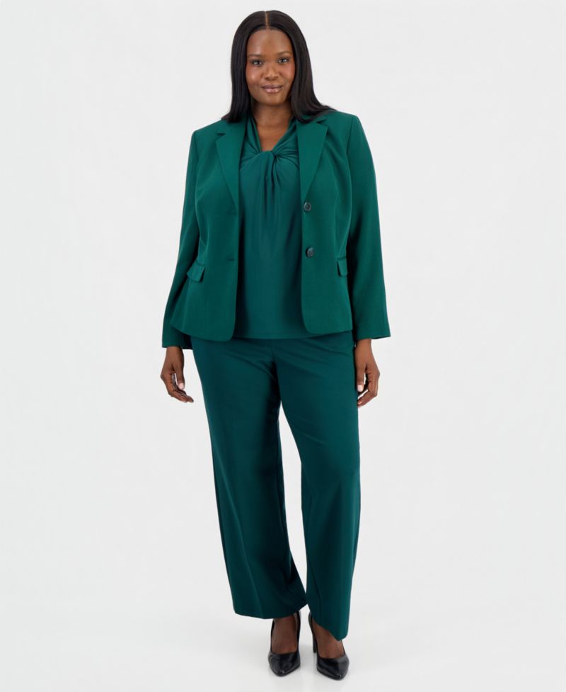 Plus Size Two-Button Flap-Pocket Blazer