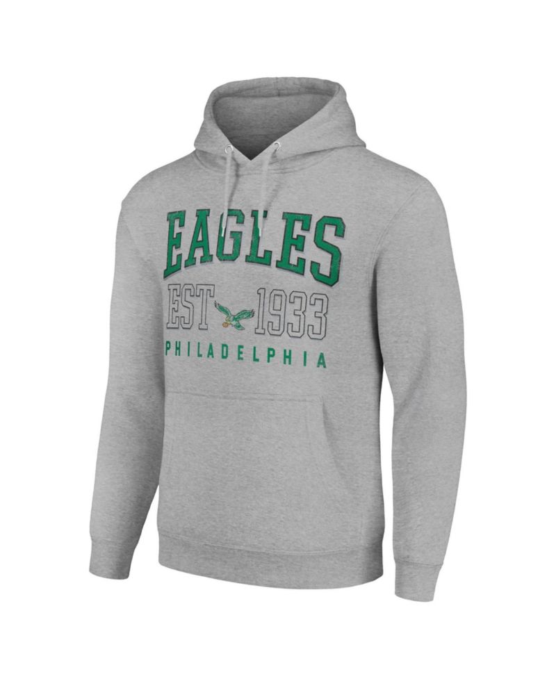 Men's and Women's Heather Gray Philadelphia Eagles Throwback Logo Pullover Hoodie