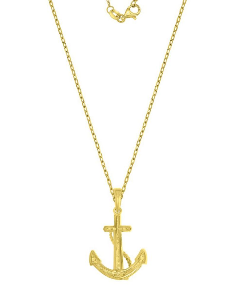 Diamond (0.098 ct. t.w.) Anchor Necklace in 10k Yellow Gold
