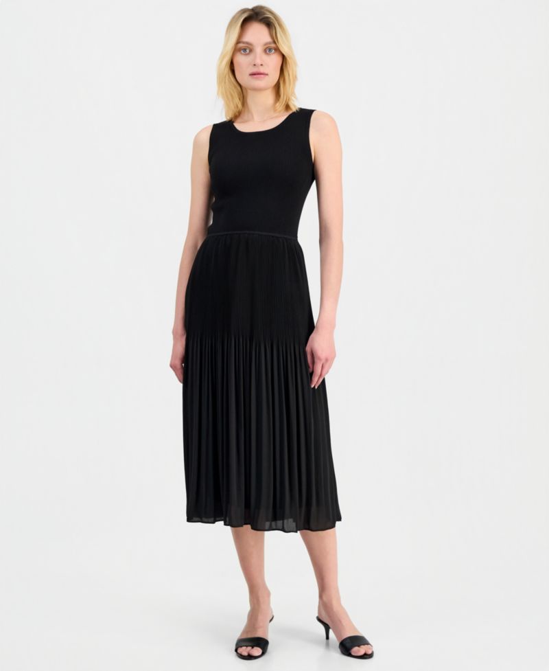 Women's Sleeveless Scoop-Neck Mixed Media Dress