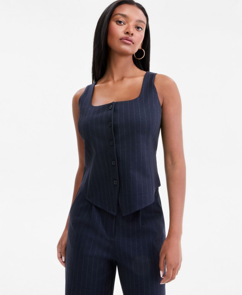Women's Pinstripe Scoop-Neck Button-Front Vest