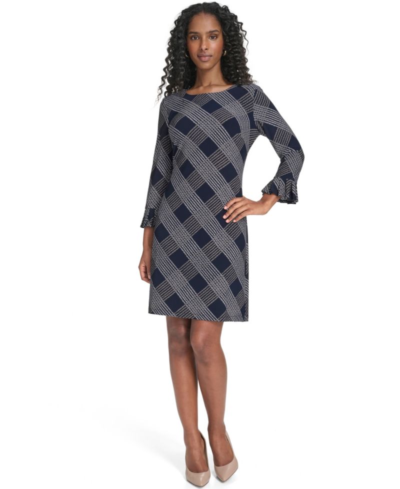 Petite Plaid 3/4-Sleeve Shift Dress