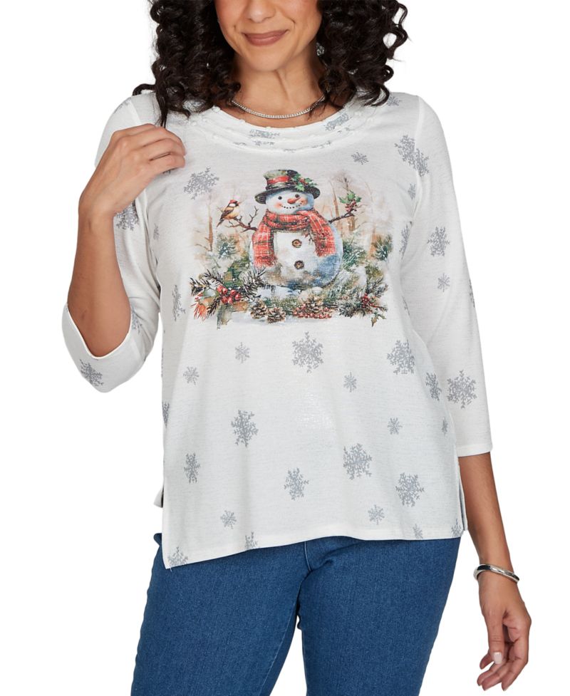 Petite Snowman 3/4-Sleeve Knit Top
