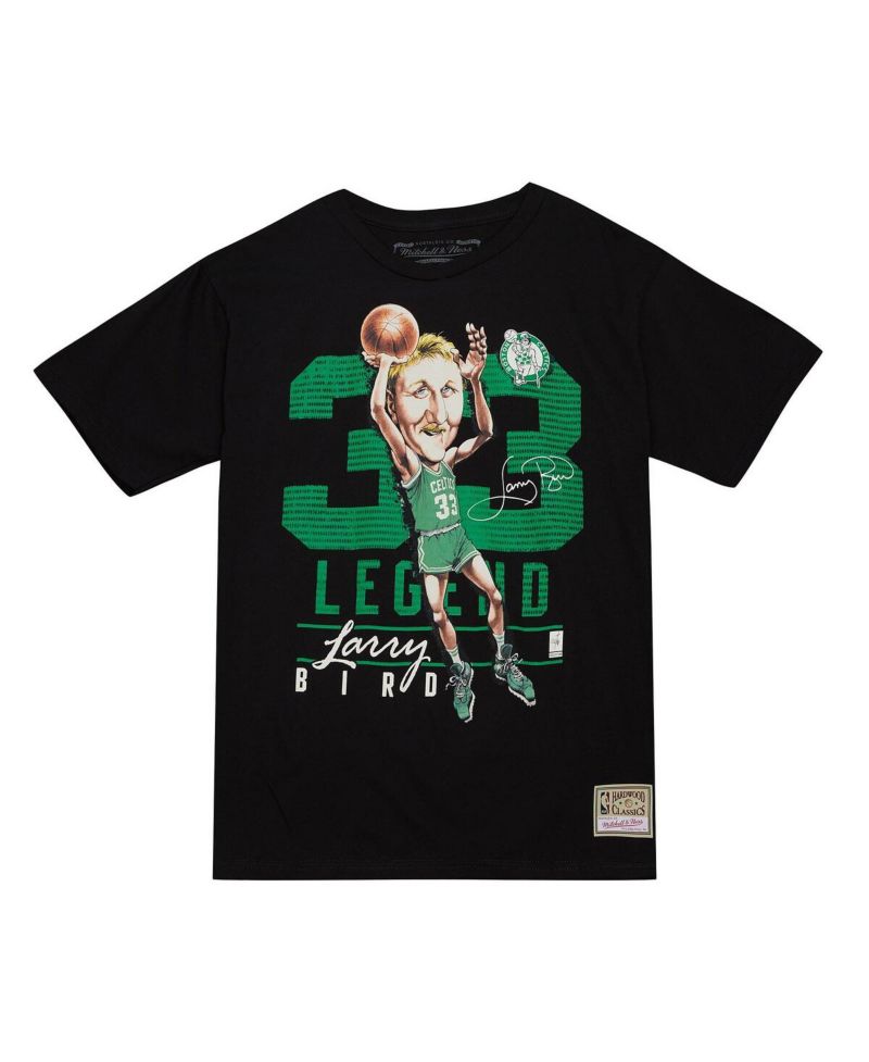 Men's Larry Bird Black Boston Celtics Hardwood Classics Caricature T-shirt